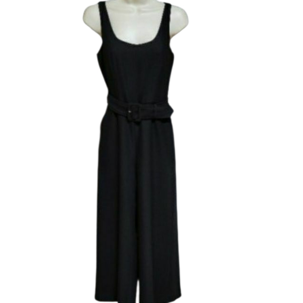 Banana Republic black wide leg sleeveless belted jumpsuit with pockets, back zip